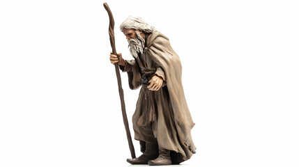 Obraz premium Figure holding a staff isolated on white background -