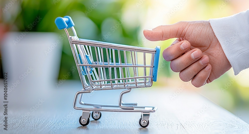 Poster 3d rendering of a businessman using digital shopping icons