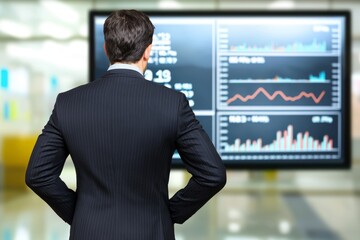Fototapeta premium A person using a futuristic head-up display, KPIs, BI, and technology