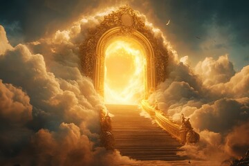 Fantasy illustration of stairs to a divine gateway