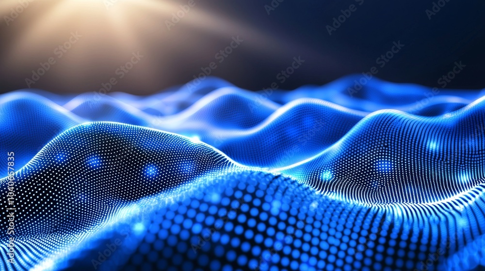 Poster technology concept for big data visualization. futuristic shapes with connecting lines on dark blue 