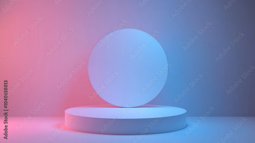 Poster futuristic display pedestal with a blank round square design for showcasing products 3d rendering il