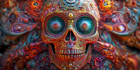 Naklejka premium close up sugar skull head, ai generated.