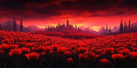 Vibrant red poppies in a natural setting, Vibrant red poppies in a natural landscape