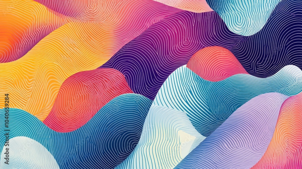 Poster geometric line art features colorful blocks creating optical illusions with endless knots arcs waves