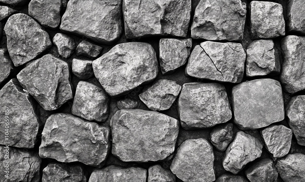Poster seamless gray cobblestone wall or road background texture. tile able grungy natural rock and stone s