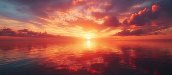 Obraz premium Red And Orange Summer Evening Sunset Sky Clouds Reflection On The Sea Coast Beach Water Surface