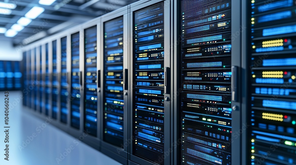 Poster an image of the server racks in the server room data center - 3d rendering