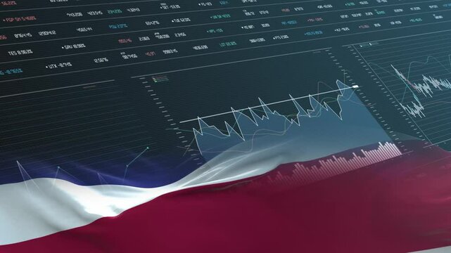 Costa Rica flag - Waving flag on report analytics data statement