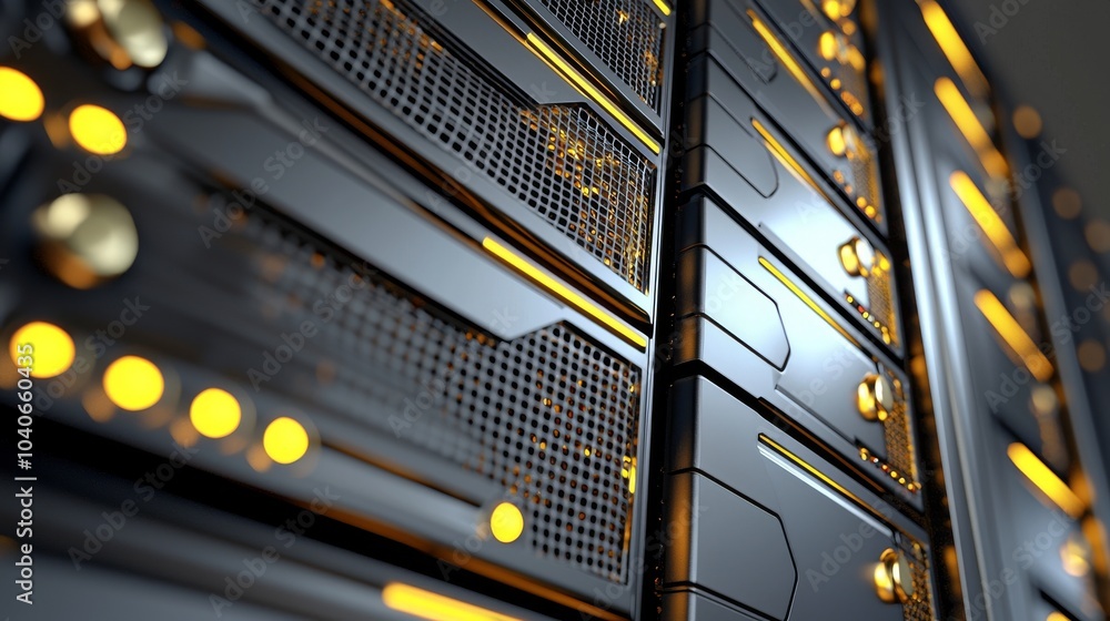 Poster an overhead view of data storage servers in a data center, showcasing solid-state drives and efficie