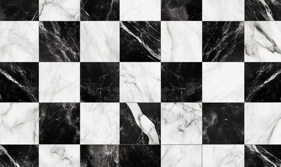 Seamless black and white checker or chess board marble tile background texture. Kitchen or bathroom natural stone wall, floor or countertop