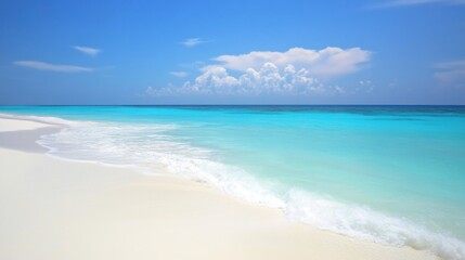A tranquil beach scene with turquoise waters and white sand, Beach relaxation theme, Serene style