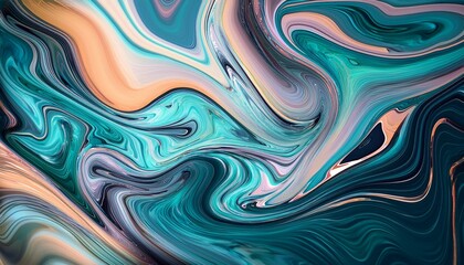 液体が流れるようにして混ざり合う、マーブル模様の抽象背景