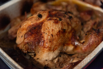 Close up of a fully cooked turkey for Thanksgiving or Christmas dinner