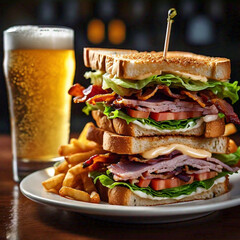 Club sandwich y cerveza 