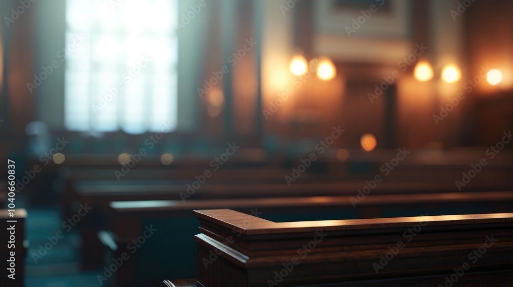 Poster 3d rendering of a beautifully blurred background representing an empty courtroom