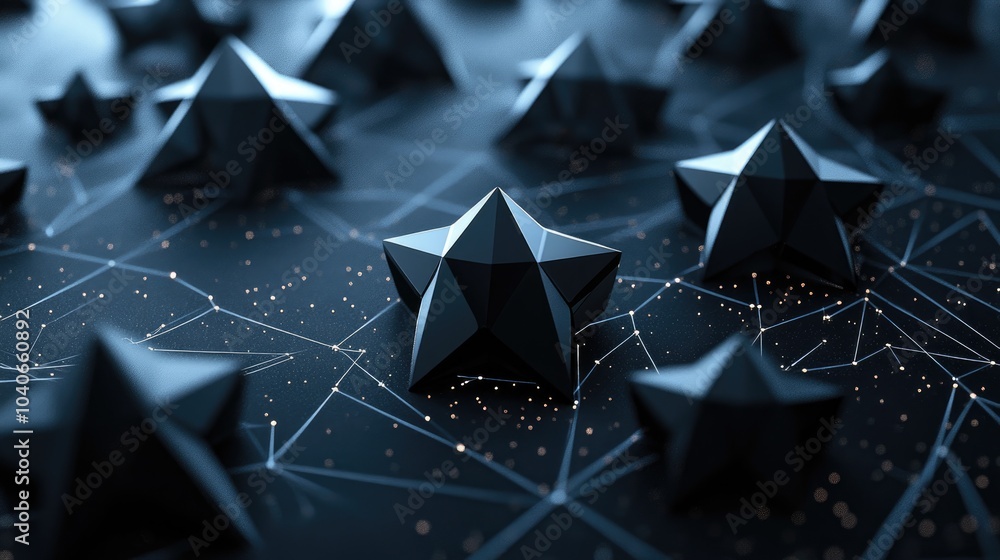 Aufkleber black star geometry in a 3d cartoon rendering with a line link background 4k resolution