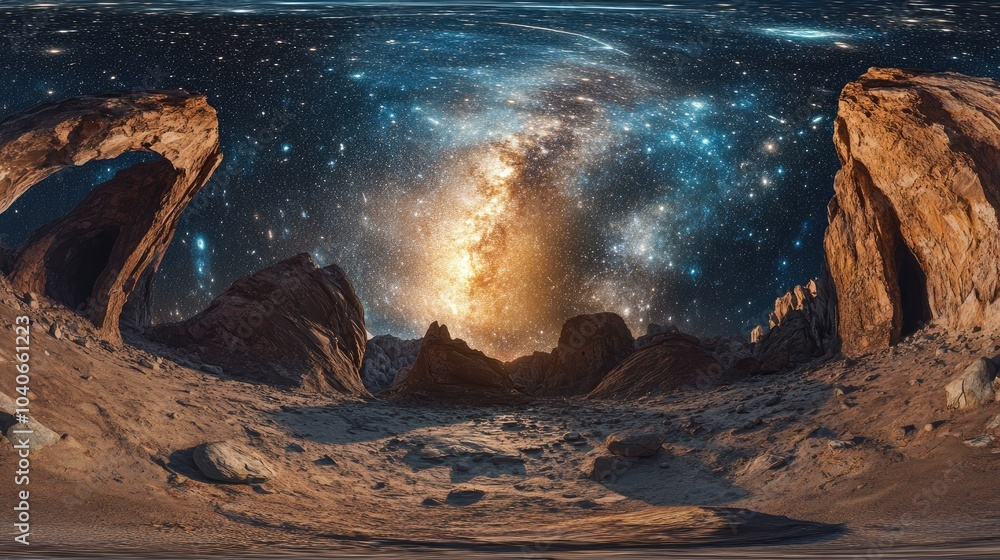 Poster 360 degree space background featuring a nebula and stars created through 3d cartoon rendering equire