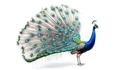 Obraz premium Peacock displaying its tail Watercolor illustration on a white background