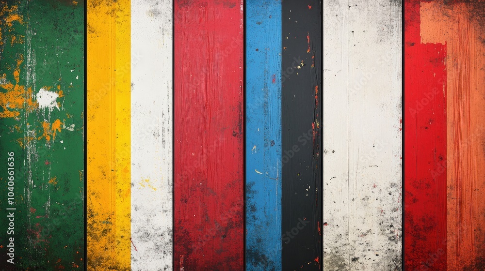 Poster grunge panel artwork featuring overlapping multi colored stripes displayed in five thin white frames