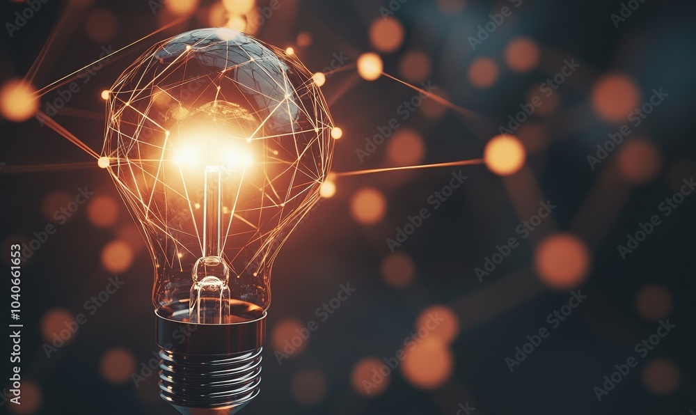 Poster polygon connecting line and virtual futuristic creative idea concept with light bulb