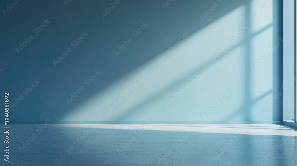 Poster 3d rendering of a light blue empty wall and smooth floor featuring intriguing light reflections serv