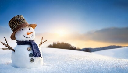Obraz premium 雪だるまの微笑みが映える冬の風景