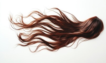 Long healthy brown hair flowing on white background