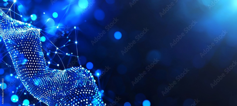 Aufkleber an abstract digital background filled with polygons and dots. a wave in 3d.