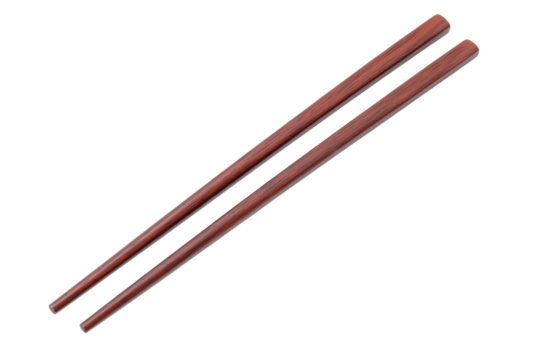 A pair of elegant wooden chopsticks, perfect for dining or cooking. Ideal for Asian cuisine and cultural representation isolated on transparent background.