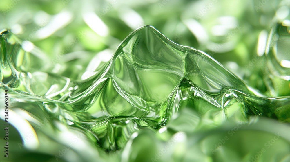 Poster elegant modern 3d rendering of green glass with organic refreshing refraction and reflection creatin