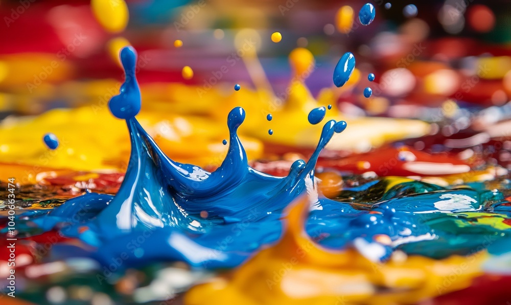 Poster macro shot of colorful paint splashes in motion