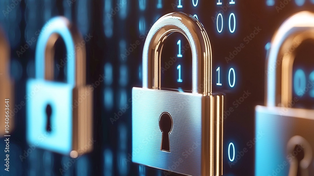 Poster information about cyber security and safety, personal data. abstract technology background with digi