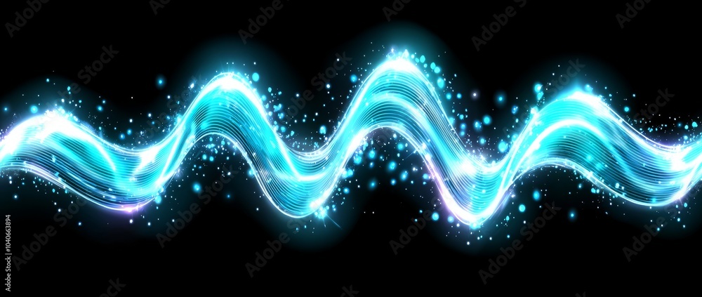 Poster abstract light lines wavy flowing dynamic isolated on black background for ai technology, digital, c