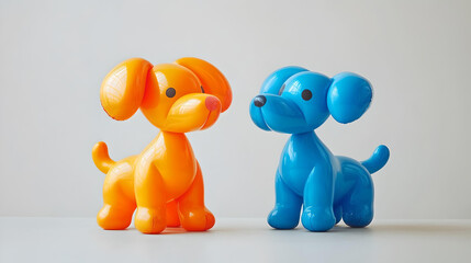 Colorful balloon dog toys in orange and blue
