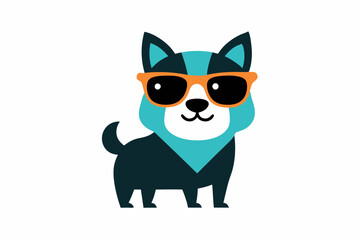 Cute cool dog wearing black glasses mascot cartoon vector illustration.on white