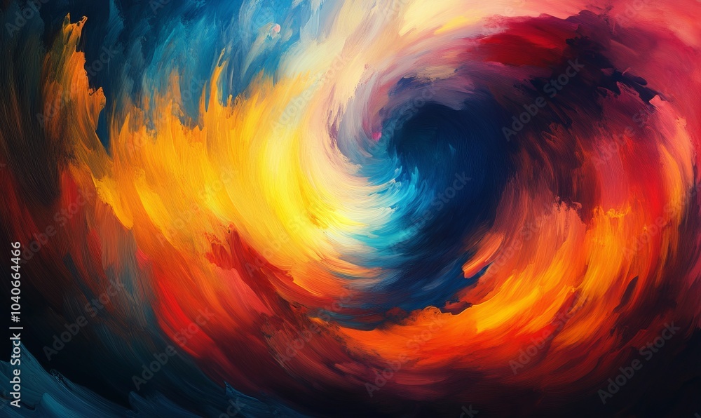 Poster illustration of a vibrant and dynamic abstract painting with swirling colours created with generativ