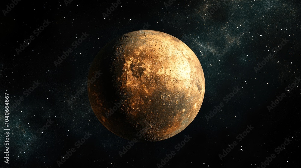 Poster a three dimensional visualization of the planet mercury observed from outer space
