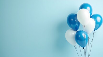 Happy Birthday Greeting Design with Blue and White Balloons &ndash; Boys' Invitation Card Template