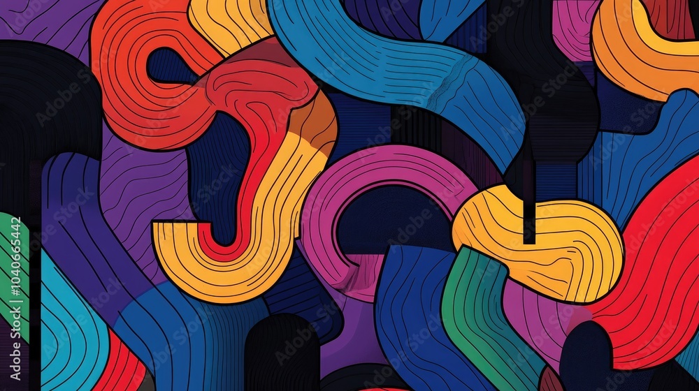 Aufkleber geometric line art features colorful blocks creating optical illusions with endless knots arcs waves