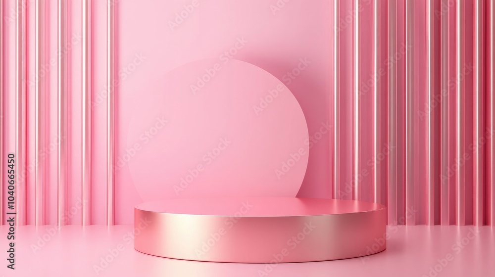 Poster pink gold cylindrical podium in a 3d abstract setting serving as an empty backdrop for product prese