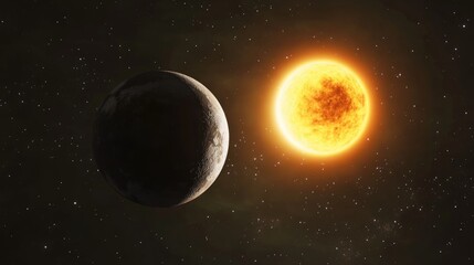 Obraz premium 3D illustration of a cartoon rendering depicting an exoplanet transit in front of its host star in deep space showcasing a stellar eclipse Suitable for science research and education projects