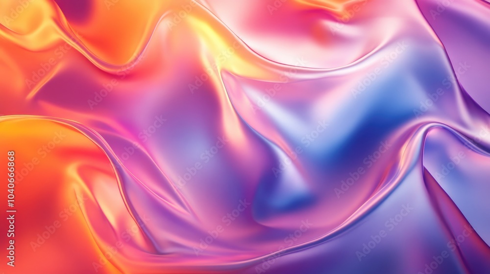 Poster iridescent foil with holographic curved surface bright modern texture fluid abstract warped pattern 