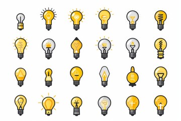 Fototapeta premium Light bulb flat icon set, light bulb icons collection, simple minimal logos isolated on white