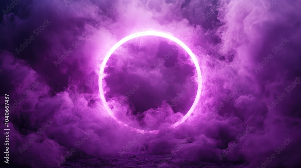 Aufkleber mystical purple ring of light surrounded by smoke abstract illumination and particle whirlpool withi