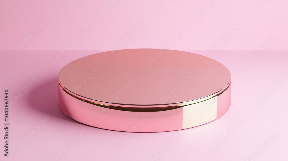 Poster glossy pink circular podium with studio backgrounds metallic rose gold blank display in a clean spac