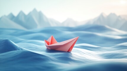 Insurance business strategy and corporate liability protection represented by a paper boat navigating through challenges featuring 3D illustration elements