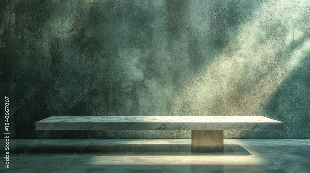 Poster 3d rendering of an empty marble table in the foreground and cement stone in the background featuring