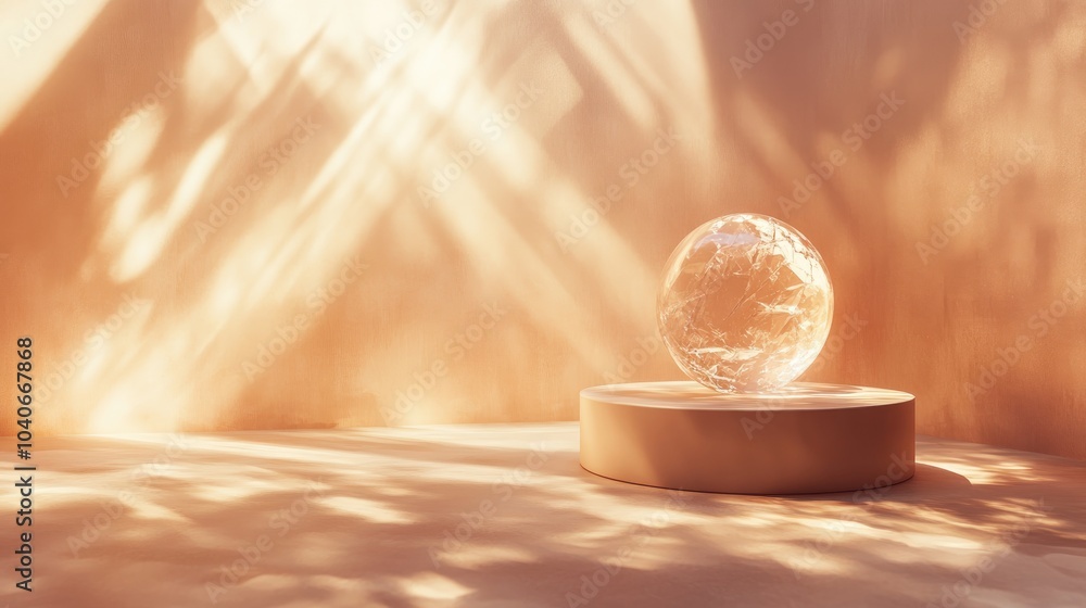 Poster 3d rendering of an abstract peach beige backdrop illuminated by sunlight rays a contemporary minimal
