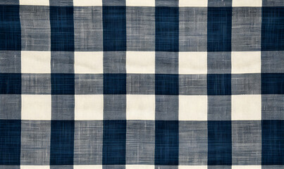 Classic Blue and White Gingham Checkered Fabric Pattern